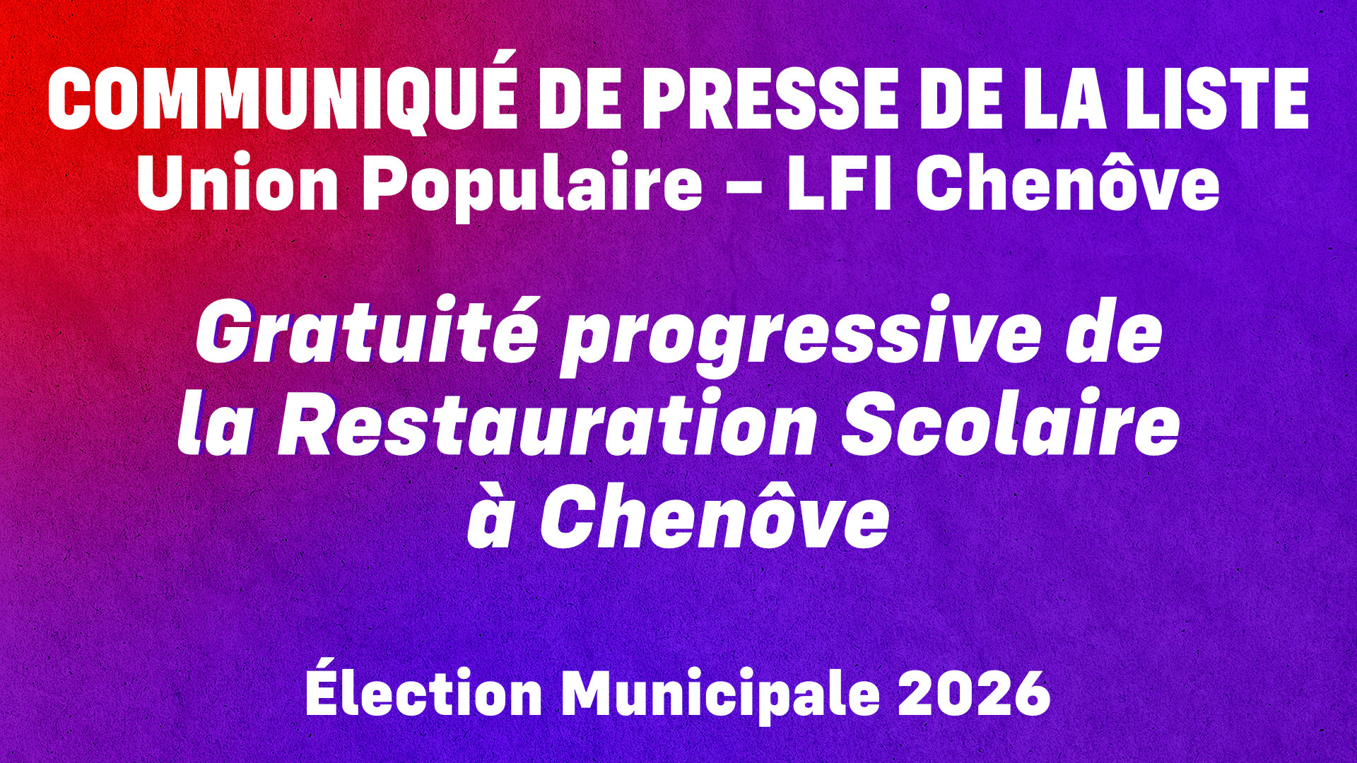Pour une gratuité progressive de la restauration scolaire à Chenôve