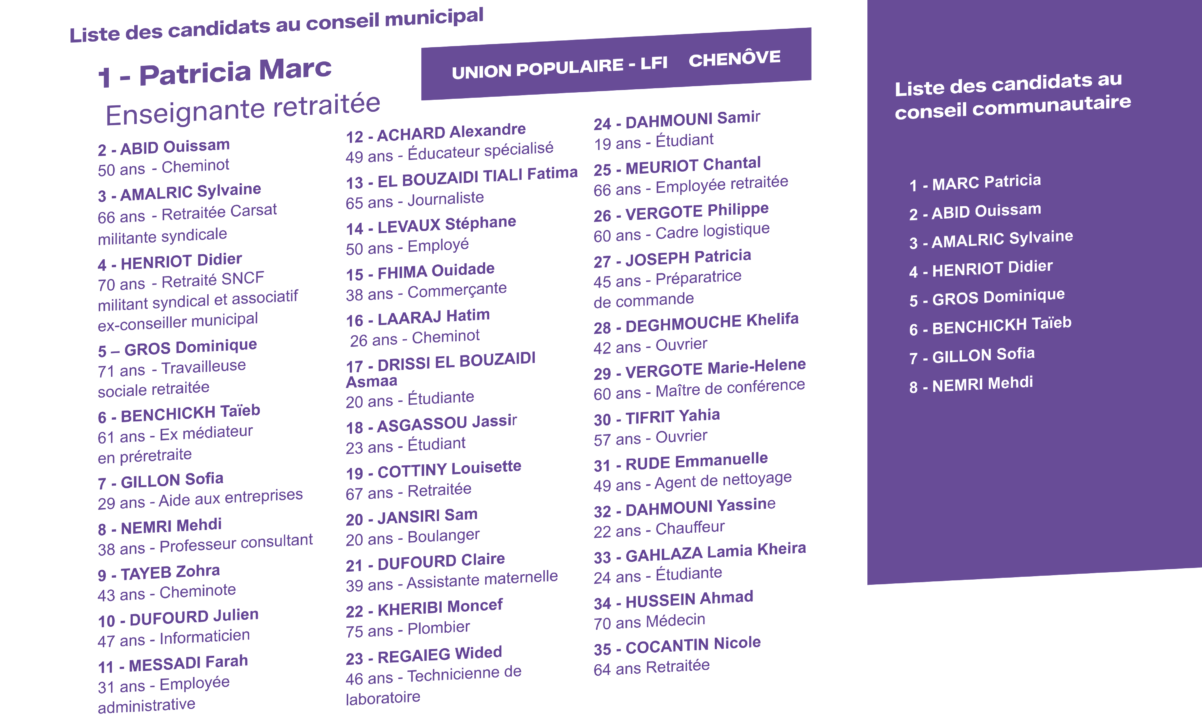 Bulletin Union populaire Chenôve LFI liste